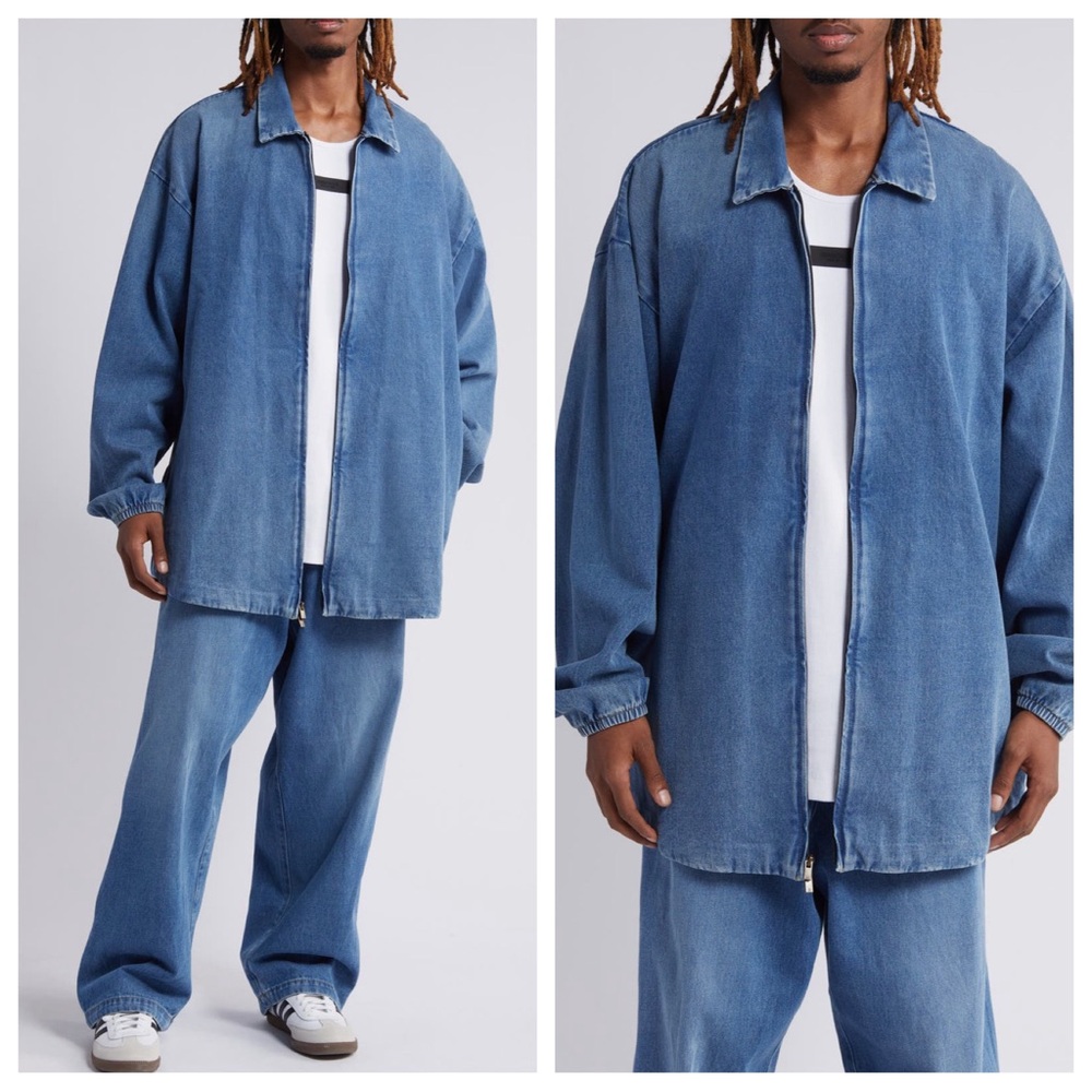 ✨SALE NWT Fear Of God Essentials Light Blue Denim Jacket L Overshirt Med Wash